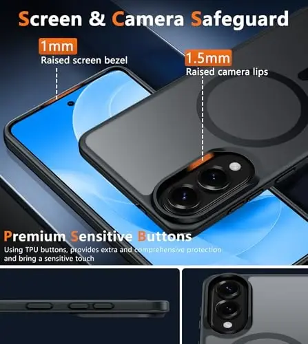 FNTCASE for Samsung Galaxy S25 Edge Case, Fit for Magsafe, Screen Protector | Translucent Matte Magnetic Back, 14FT Military Grade Drop Protection, Slim Shockproof Protective Phone Cover, Black - 5