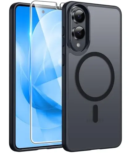 FNTCASE Samsung Galaxy S25 Edge Üchün Gʻilof: [Magsafe Bilan Mos Keladi] [Ekran Himoya Qavati] Bilan Shaffof Mat Gʻiloflar Harbiy Darajadagi Zarbga Chidamli Himoya Magnit Telefon Qopqogʻi (Qora 6.7 dyuym) 