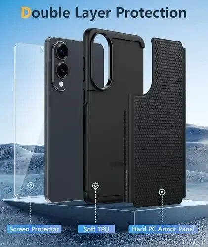 FNTCASE Samsung Galaxy S25 Edge uchun: Yengil mobil telefon qopqog'i Harbiy darajadagi tushishdan himoya Nosilkali teksturali orqa | Qo'pol zarbga chidamli himoya bamper qutilari(Qora) - 3