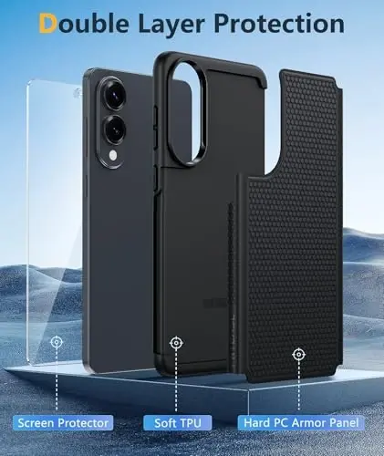 FNTCASE Samsung Galaxy S25 Edge uchun: Yengil mobil telefon qopqog'i Harbiy darajadagi tushishdan himoya Nosilkali teksturali orqa | Qo'pol zarbga chidamli himoya bamper qutilari(Qora) - 3