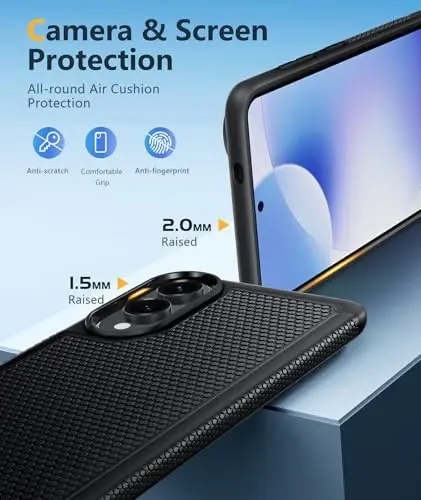 FNTCASE Samsung Galaxy S25 Edge uchun: Yengil mobil telefon qopqog'i Harbiy darajadagi tushishdan himoya Nosilkali teksturali orqa | Qo'pol zarbga chidamli himoya bamper qutilari(Qora) - 5