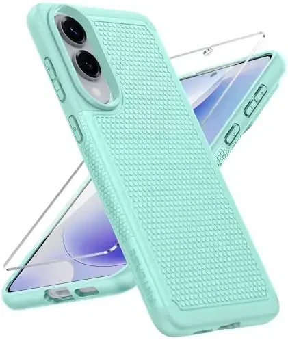 FNTCASE Samsung Galaxy S25-Edge uchun: Yengil mobil telefon qopqog'i Harbiy darajadagi tushishdan himoya, sirpanmaydigan teksturali orqa | Zarbalarga chidamli himoya bamper qoplar (yalpiz yashil) 