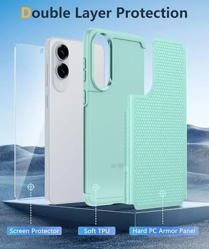 FNTCASE Samsung Galaxy S25-Edge uchun: Yengil mobil telefon qopqog'i Harbiy darajadagi tushishdan himoya, sirpanmaydigan teksturali orqa | Zarbalarga chidamli himoya bamper qoplar (yalpiz yashil) - 3