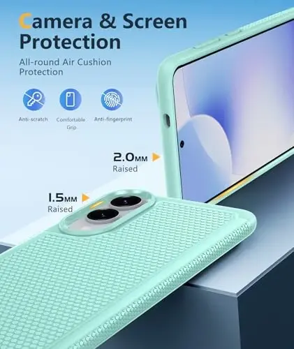 FNTCASE Samsung Galaxy S25-Edge uchun: Yengil mobil telefon qopqog'i Harbiy darajadagi tushishdan himoya, sirpanmaydigan teksturali orqa | Zarbalarga chidamli himoya bamper qoplar (yalpiz yashil) - 5