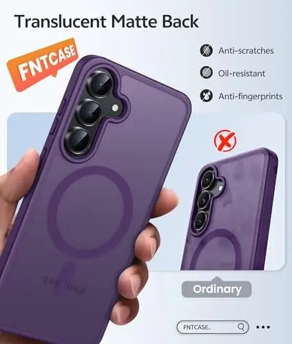 FNTCASE Samsung Galaxy S25 FE G‘ilof uchun: Magnitli Shaffof Mat Harbiy Darajadagi Tomchidan Himoyalangan Uyali Telefon Qopqog‘i - Yupqa Mustahkam Bardoshli Zarbaga Chidamli Himoya S25Fe G‘iloflari (Binafsha - 6.7 dyuym) - FNTCASE