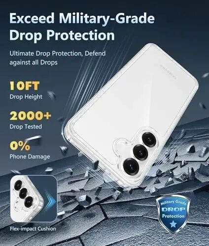 FNTCASE Samsung Galaxy S25-FE G‘ilof uchun: Samsung Galaxy S25 FE Shaffof Harbiy Darajadagi Tomchidan Himoya Qiluvchi Sarg‘ayishga Qarshi Mobil Telefon Qopqog‘i - Mustahkam Zarbga Qarshi Himoya Bumper Shaffof Telefon G‘ilofi - 3