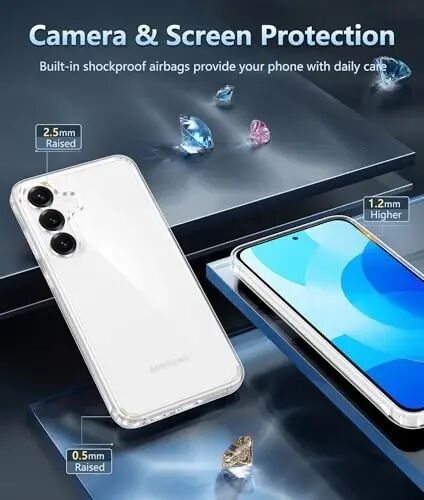 FNTCASE Samsung Galaxy S25-FE G‘ilof uchun: Samsung Galaxy S25 FE Shaffof Harbiy Darajadagi Tomchidan Himoya Qiluvchi Sarg‘ayishga Qarshi Mobil Telefon Qopqog‘i - Mustahkam Zarbga Qarshi Himoya Bumper Shaffof Telefon G‘ilofi - 5