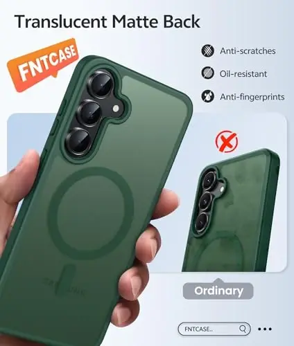 FNTCASE for Samsung Galaxy S25 FE Case: Magnetic Translucent Matte Military Grade Drop Proof Protection Cell Phone Cover - Slim Rugged Durable Shockproof Protective S25Fe Cases (Green-6.7 inch) - 1