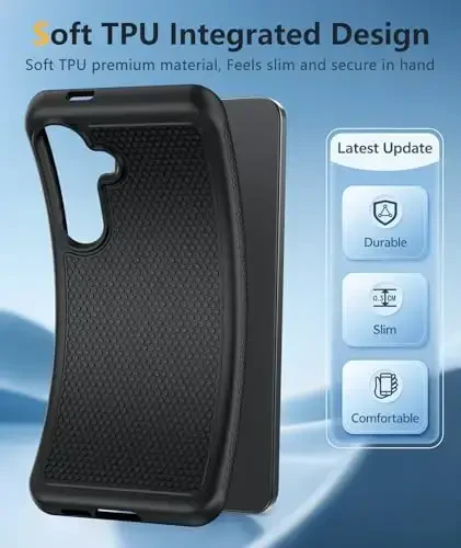 FNTCASE Samsung Galaxy S25-FE uchun g'ilof: Zarbadan himoya qiluvchi, yengil, mustahkam mobil telefon qopqog'i, sirpanmaydigan teksturali orqa | Harbiy darajadagi tushishdan himoya, bardoshli bamper (qora, 6.7 dyuym) - 3