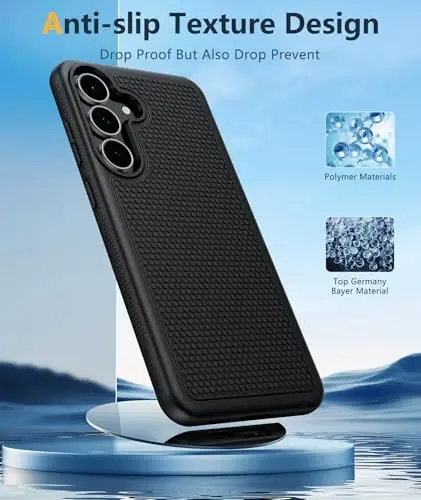 FNTCASE Samsung Galaxy S25-FE uchun g'ilof: Zarbadan himoya qiluvchi, yengil, mustahkam mobil telefon qopqog'i, sirpanmaydigan teksturali orqa | Harbiy darajadagi tushishdan himoya, bardoshli bamper (qora, 6.7 dyuym) - 5