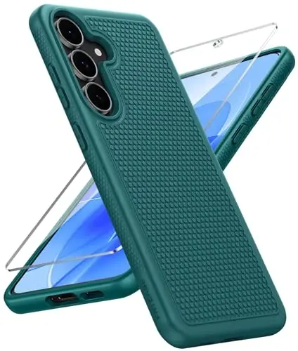 FNTCASE Samsung Galaxy S25 FE uchun g'ilof: zarbaga chidamli himoya yengil ekran himoyachisi bilan og'ir yuk ko'taruvchi g'ilof sirpanmaydigan | Harbiy darajadagi tushishdan himoya S25FE uchun (yashil, 6,7 dyuym) 