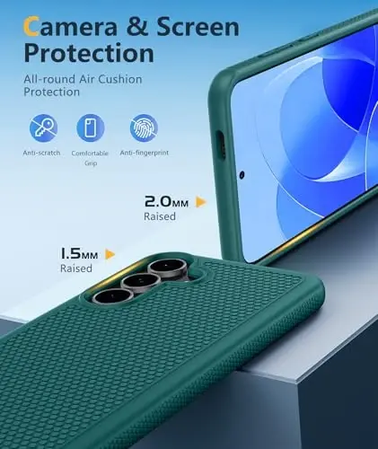 FNTCASE Samsung Galaxy S25 FE uchun g'ilof: zarbaga chidamli himoya yengil ekran himoyachisi bilan og'ir yuk ko'taruvchi g'ilof sirpanmaydigan | Harbiy darajadagi tushishdan himoya S25FE uchun (yashil, 6,7 dyuym) - 1