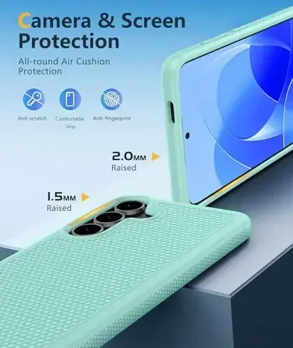 FNTCASE Samsung Galaxy S25-FE uchun g'ilof: zarbaga chidamli himoya yengil vaznli og'ir yuk ko'taruvchi g'ilof, sirpanmaydigan to'qimali orqa | Harbiy darajadagi tushishdan himoya tamponi (yalpiz yashil) - 6