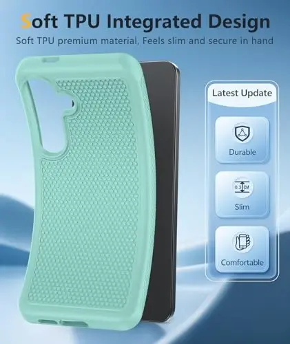 FNTCASE Samsung Galaxy S25-FE uchun g'ilof: zarbaga chidamli himoya yengil vaznli og'ir yuk ko'taruvchi g'ilof, sirpanmaydigan to'qimali orqa | Harbiy darajadagi tushishdan himoya tamponi (yalpiz yashil) - 3