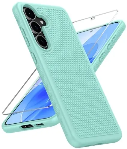 FNTCASE Samsung Galaxy S25-FE uchun g'ilof: zarbaga chidamli himoya yengil vaznli og'ir yuk ko'taruvchi g'ilof, sirpanmaydigan to'qimali orqa | Harbiy darajadagi tushishdan himoya tamponi (yalpiz yashil) - FNTCASE