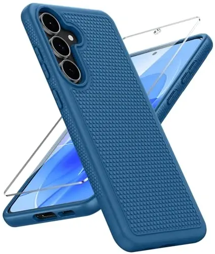 FNTCASE Samsung Galaxy S25-FE uchun g'ilof: zarbga chidamli himoya yengil vaznli og'ir vazifali mustahkam mobil telefon qopqog'i, sirpanmaydigan teksturali orqa tomoni bilan | Harbiy darajadagi tushishdan himoya tamponi (ko'k) - 1