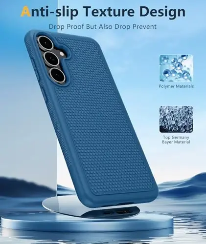FNTCASE Samsung Galaxy S25-FE uchun g'ilof: zarbga chidamli himoya yengil vaznli og'ir vazifali mustahkam mobil telefon qopqog'i, sirpanmaydigan teksturali orqa tomoni bilan | Harbiy darajadagi tushishdan himoya tamponi (ko'k) - 5