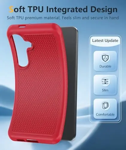 FNTCASE Samsung Galaxy S25-FE uchun g'ilof: zarbga chidamli himoya yengil vaznli og'ir yuk ko'taruvchi mustahkam mobil telefon qopqog'i, sirpanmaydigan teksturali orqa tomoni | Harbiy darajadagi tushishdan himoya qiluvchi bamper (qizil) - 3