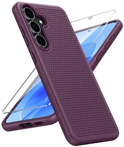 FNTCASE Samsung Galaxy S25-FE uchun g'ilof: zarbga chidamli himoya yengil vaznli og'ir yuksalishdagi mobil telefon qopqog'i, sirpanmaydigan teksturali orqa tomoni | Harbiy darajadagi tushishdan himoya Bumper Tough (Burgundy) 
