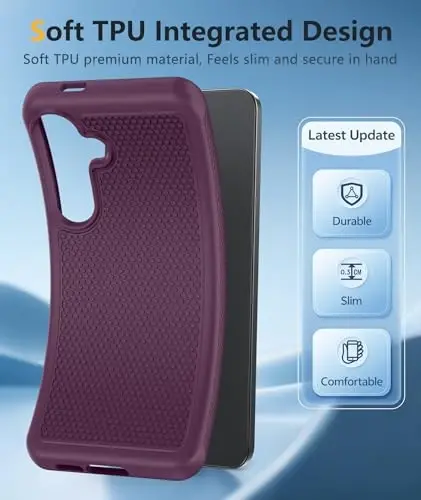 FNTCASE Samsung Galaxy S25-FE uchun g'ilof: zarbga chidamli himoya yengil vaznli og'ir yuksalishdagi mobil telefon qopqog'i, sirpanmaydigan teksturali orqa tomoni | Harbiy darajadagi tushishdan himoya Bumper Tough (Burgundy) - 3