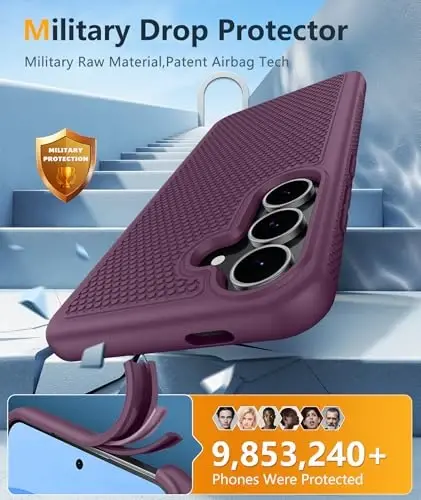 FNTCASE Samsung Galaxy S25-FE uchun g'ilof: zarbga chidamli himoya yengil vaznli og'ir yuksalishdagi mobil telefon qopqog'i, sirpanmaydigan teksturali orqa tomoni | Harbiy darajadagi tushishdan himoya Bumper Tough (Burgundy) - 4