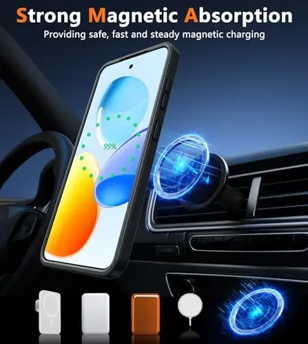 FNTCASE Samsung Galaxy S25 G‘ilof uchun: Galaxy S24 G‘iloflari uchun Magnit Harbiy Darajadagi Tomchidan Himoya Shaffof Uyali Telefon Qopqog‘i - Yupqa Chidamli Zarbga Chidamli Himoya Bumper G‘iloflari - 6.2 dyuym (Qora) - 3