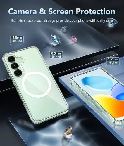 FNTCASE Samsung Galaxy S25 Kılıfı: S24 Şeffaf Manyetik Askeri Sınıf Düşme Korumalı Sararmaz Cep Telefonu Kılıfı - Sağlam Darbeye Dayanıklı Koruyucu Tampon Şeffaf Kılıflar (Şeffaf) - 5