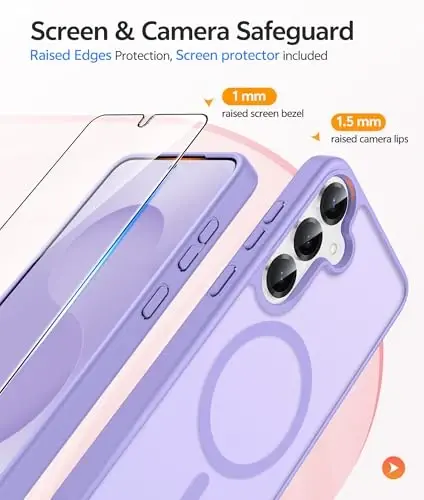 FNTCASE Samsung Galaxy S25 Plus G‘ilof uchun: Samsung Galaxy S24 Plus Telefon G‘ilof [Magsafe bilan mos keladi] Shaffof Mat G‘ilof [Ekran Himoyachisi] Harbiy Darajadagi Zarbga Chidamli Himoya Telefon Qopqog‘i - Och Binafsha - 4