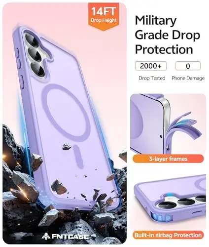 FNTCASE Samsung Galaxy S25 Plus G‘ilof uchun: Samsung Galaxy S24 Plus Telefon G‘ilof [Magsafe bilan mos keladi] Shaffof Mat G‘ilof [Ekran Himoyachisi] Harbiy Darajadagi Zarbga Chidamli Himoya Telefon Qopqog‘i - Och Binafsha - 5