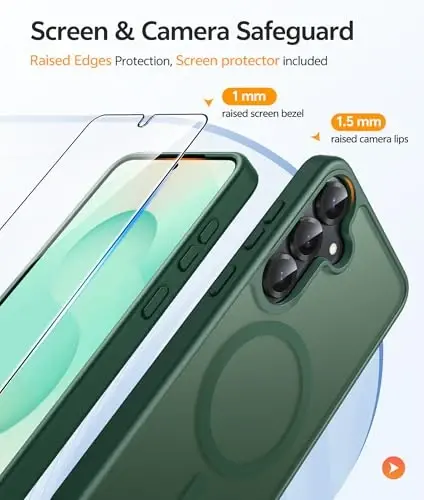 FNTCASE for Samsung Galaxy S25/S24 Plus Case, Fit Magsafe, Screen Protector | Translucent Matte Magnetic Back, 14FT Military Grade Drop Protection, Shockproof Protective Phone Cover, Green - 4