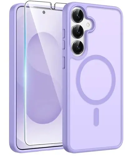 FNTCASE for Samsung Galaxy S25/S24 Plus Case, Fit Magsafe, Screen Protector | Translucent Matte Magnetic Back, 14FT Military Grade Drop Protection, Shockproof Protective Phone Cover, Light Purple 