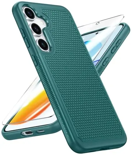 FNTCASE Samsung Galaxy S25-Plus uchun g'ilof: S24-Plus ikki qatlamli, og'ir yuk ko'taruvchi mobil telefon himoya qopqog'i, zarbga chidamli, sirpanmaydigan teksturali - Harbiy tomchidan himoya tamponi - 6,7 dyuym (yashil) - FNTCASE