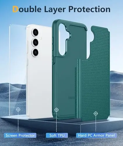 FNTCASE Samsung Galaxy S25-Plus uchun g'ilof: S24-Plus ikki qatlamli, og'ir yuk ko'taruvchi mobil telefon himoya qopqog'i, zarbga chidamli, sirpanmaydigan teksturali - Harbiy tomchidan himoya tamponi - 6,7 dyuym (yashil) - 3
