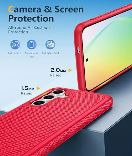 FNTCASE Samsung Galaxy S25-Plus uchun g'ilof: S24-Plus ikki qavatli kuchli telefon himoya qopqog'i zarbaga chidamli, sirpanmaydigan teksturali - Harbiy tomchidan himoya tamponi - 6,7 dyuym (Qizil) - 1