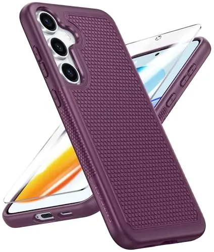FNTCASE Samsung Galaxy S25-Plus uchun g'ilof: S24-Plus ikki qavatli og'ir yuk ko'taruvchi telefon himoya qopqog'i zarbga chidamli qo'pol sirpanmaydigan teksturali - Harbiy tomchidan himoya bamperi - 6,7 dyuym (Burgundi binafsha) 