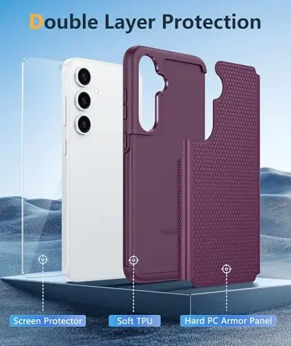 FNTCASE Samsung Galaxy S25-Plus uchun g'ilof: S24-Plus ikki qavatli og'ir yuk ko'taruvchi telefon himoya qopqog'i zarbga chidamli qo'pol sirpanmaydigan teksturali - Harbiy tomchidan himoya bamperi - 6,7 dyuym (Burgundi binafsha) - 3