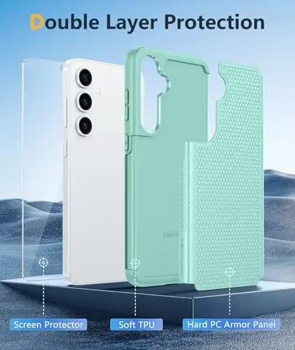 FNTCASE Samsung Galaxy S25-Plus uchun g'ilof: S24-Plus ikki qavatli, og'ir yuk ko'taruvchi telefon himoya qopqog'i zarbga chidamli, sirpanmaydigan teksturali - harbiy tomchidan himoya bamperi - 6,7 dyuym (yalpiz yashil) - 3