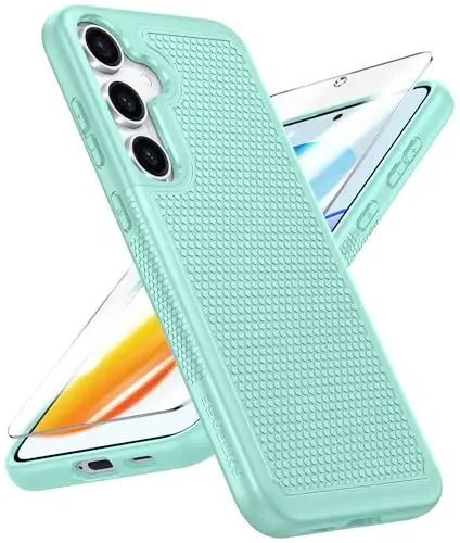 FNTCASE Samsung Galaxy S25-Plus uchun g'ilof: S24-Plus ikki qavatli, og'ir yuk ko'taruvchi telefon himoya qopqog'i zarbga chidamli, sirpanmaydigan teksturali - harbiy tomchidan himoya bamperi - 6,7 dyuym (yalpiz yashil) - 1