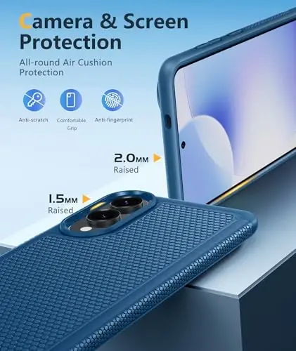 FNTCASE Samsung Galaxy S25 uchun-Edge Case: Yengil mobil telefon qopqog'i Harbiy darajadagi tushishdan himoya, Sirpanmaydigan teksturali orqa | Mustahkam zarbga chidamli himoya bamper qutilari (ko'k) - 5