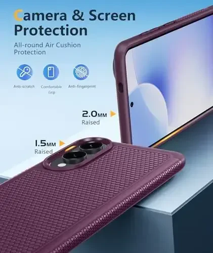 FNTCASE Samsung Galaxy S25 uchun -Edge Case: Yengil mobil telefon qopqog'i Harbiy darajadagi tushishdan himoya, sirpanmaydigan teksturali orqa tomoni bilan | Rugged zarbaga chidamli himoya bumper qutilari (Burgundi) - 5