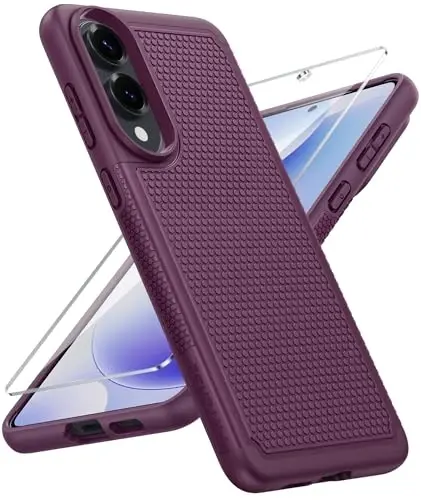FNTCASE Samsung Galaxy S25 uchun -Edge Case: Yengil mobil telefon qopqog'i Harbiy darajadagi tushishdan himoya, sirpanmaydigan teksturali orqa tomoni bilan | Rugged zarbaga chidamli himoya bumper qutilari (Burgundi) 