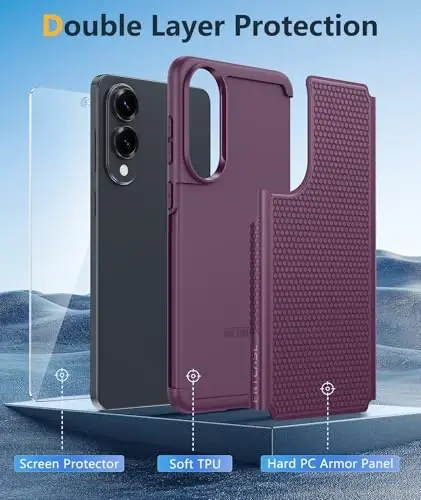 FNTCASE Samsung Galaxy S25 uchun -Edge Case: Yengil mobil telefon qopqog'i Harbiy darajadagi tushishdan himoya, sirpanmaydigan teksturali orqa tomoni bilan | Rugged zarbaga chidamli himoya bumper qutilari (Burgundi) - 3