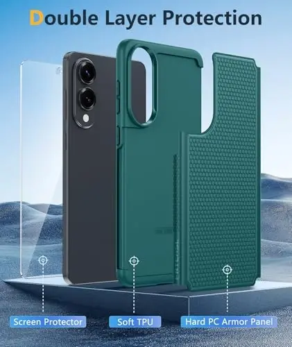 FNTCASE Samsung Galaxy S25 uchun-Edge Case: Yengil mobil telefon qopqog'i Harbiy darajadagi tushishdan himoya, sirpanmaydigan teksturali orqa | Zarba o'tkazmaydigan himoya bamperli g'iloflar (Yashil) - 3