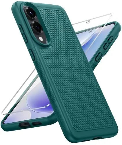 FNTCASE Samsung Galaxy S25 uchun-Edge Case: Yengil mobil telefon qopqog'i Harbiy darajadagi tushishdan himoya, sirpanmaydigan teksturali orqa | Zarba o'tkazmaydigan himoya bamperli g'iloflar (Yashil) 