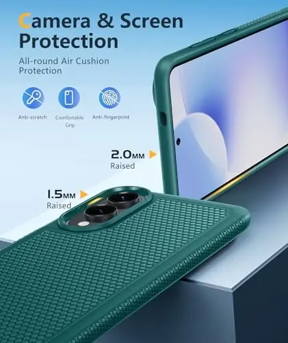 FNTCASE Samsung Galaxy S25 uchun-Edge Case: Yengil mobil telefon qopqog'i Harbiy darajadagi tushishdan himoya, sirpanmaydigan teksturali orqa | Zarba o'tkazmaydigan himoya bamperli g'iloflar (Yashil) - 5