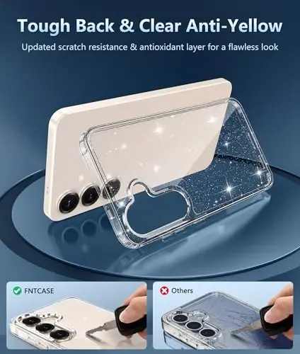 FNTCASE Samsung Galaxy S25 uchun g‘ilof: Harbiy darajadagi tushishdan himoya, sarg‘ayishga qarshi telefon qopqog‘i: Mustahkam, zarbga chidamli shaffof himoya g‘ilofi (Yaltiroq) - 5