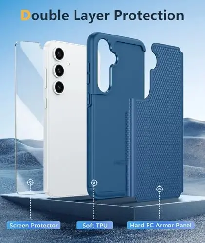 FNTCASE Samsung Galaxy S25 uchun g'ilof: Ikki qatlamli, og'ir yuk ko'taruvchi mobil telefon himoya qopqog'i, zarbaga chidamli, sirpanmaydigan teksturali - Harbiy tomchidan himoya tamponi - 2025, 6.2 dyuym (ko'k) - 3