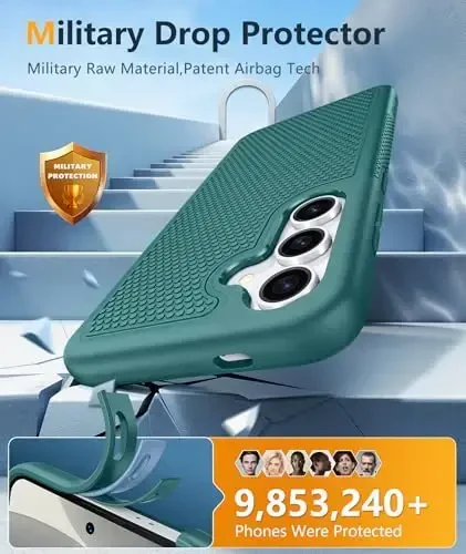 FNTCASE Samsung Galaxy S25 uchun g‘ilof: Ikki qavatli kuchli mobil telefon himoya qopqog‘i zarbga chidamli, sirpanmaydigan teksturali - Harbiy tomchidan himoya bamperi - 2025, 6.2 dyuym (yashil) - 4
