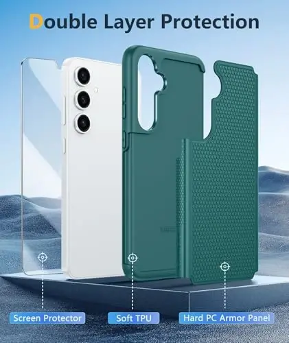 FNTCASE Samsung Galaxy S25 uchun g‘ilof: Ikki qavatli kuchli mobil telefon himoya qopqog‘i zarbga chidamli, sirpanmaydigan teksturali - Harbiy tomchidan himoya bamperi - 2025, 6.2 dyuym (yashil) - 3