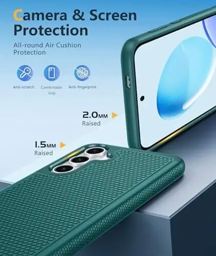 FNTCASE Samsung Galaxy S25 uchun g‘ilof: Ikki qavatli kuchli mobil telefon himoya qopqog‘i zarbga chidamli, sirpanmaydigan teksturali - Harbiy tomchidan himoya bamperi - 2025, 6.2 dyuym (yashil) - 1